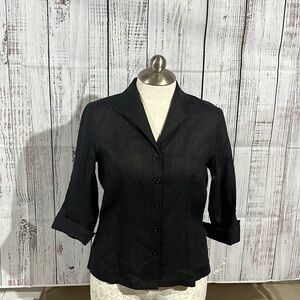 Nwt Talbots  100% Irish linen black button down blouse size 14.